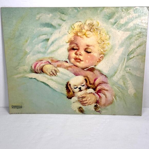 Vintage Florence Kroger Litho Print 11x14" Sweet Dreamer Baby Nursery Unisex - Picture 1 of 7